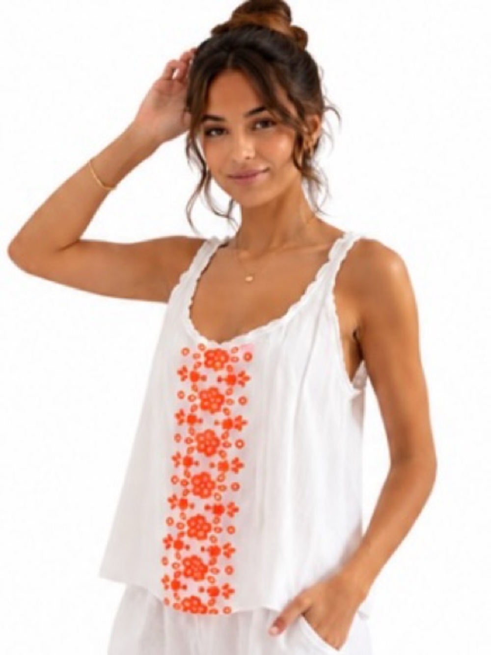 NWT Hollister White Embroidered Tank Top XS Boho Beachy Gauze Loose Fit